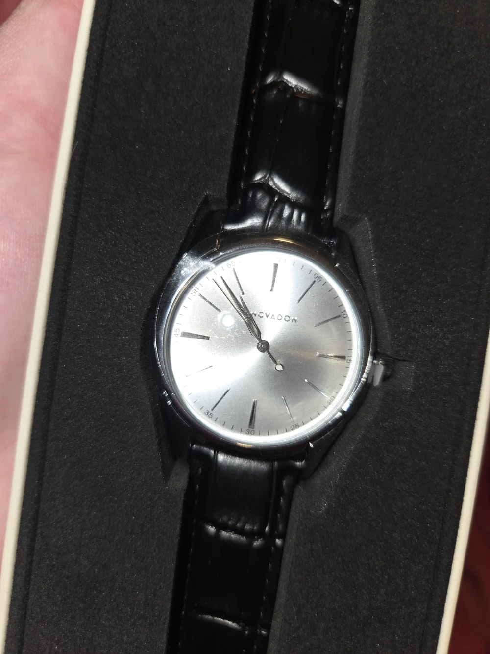 Slim Silver Dial Men's Watch with Black Leather Strap